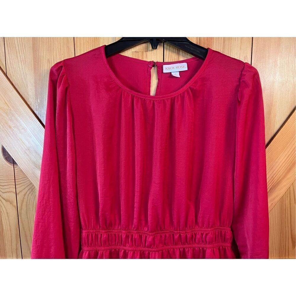 Knox Rose Long Sleeve Solid Red Dress Size Small (3229) - Picture 4 of 9